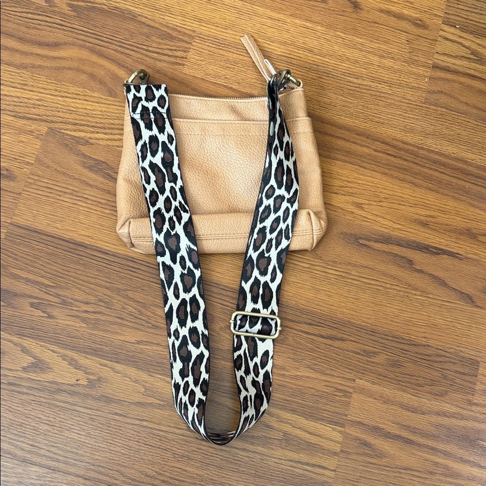 Joy Susan Tan Crossbody Bag with Leopard Strap